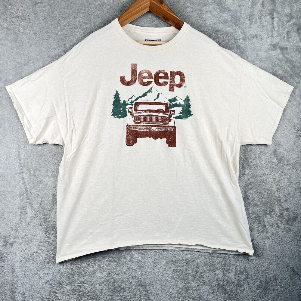 Jeep White Short Sleeve Tee with Brown and Green Graphic